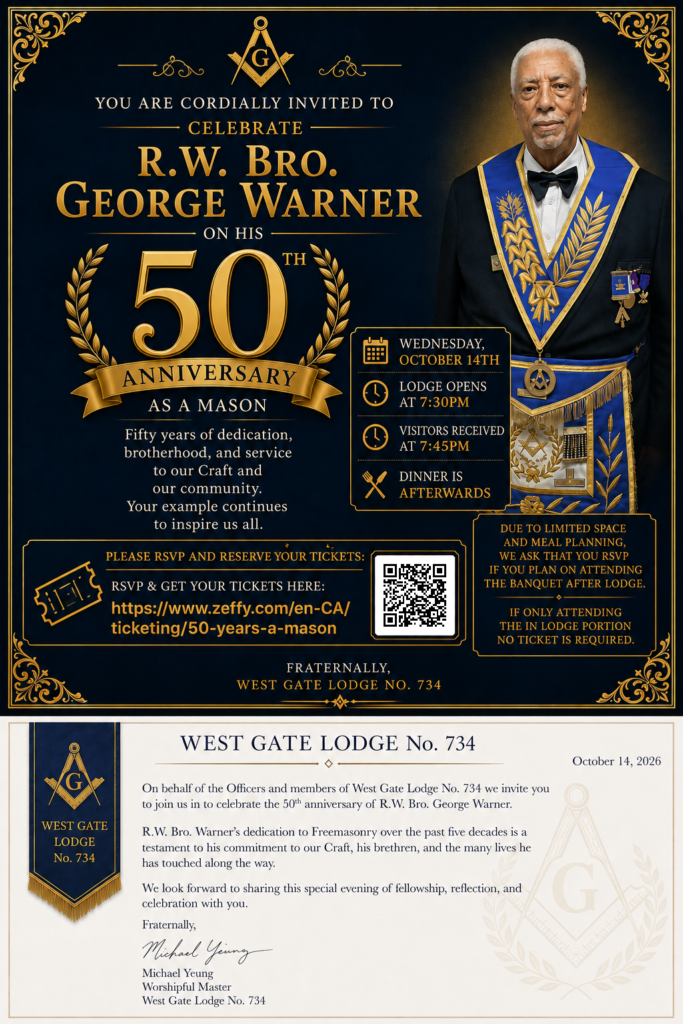 26.10.14 RWB G. Warner 50 Years a Mason