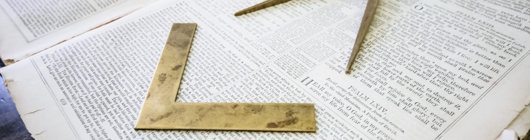 Compass and Set Square on a Bible in a Masonic Craft Room